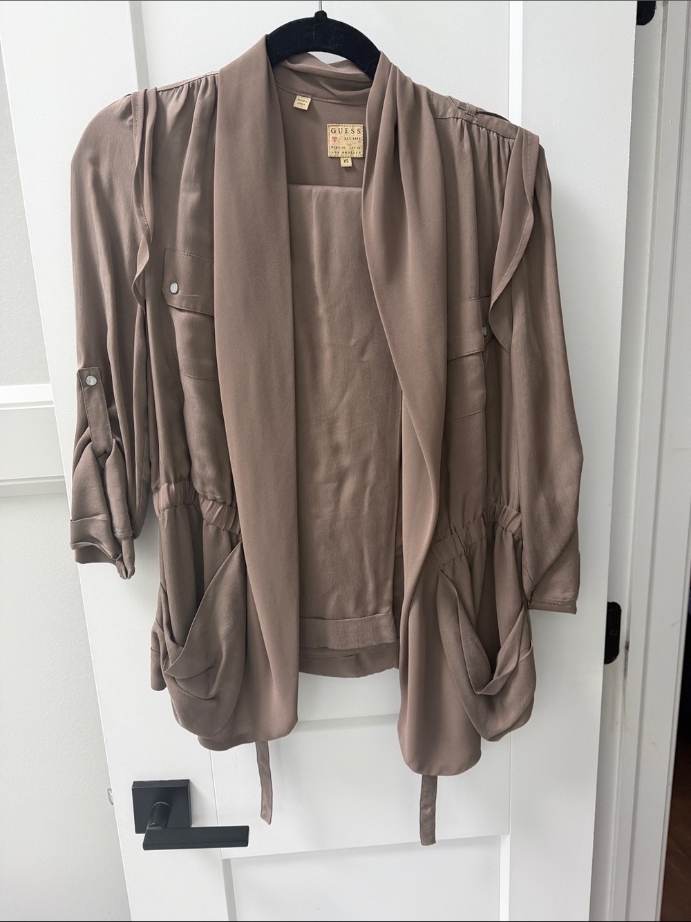 GUESS Taupe Draped Open-Front Jacket